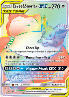 Eevee & Snorlax-GX sm9-191 Rare Rainbow from Team Up Set