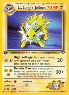 Lt. Surge’s Jolteon gym2-28 Rare from Gym Challenge Set