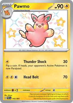 Pawmo sv4pt5-143 Shiny Rare from Paldean Fates Set