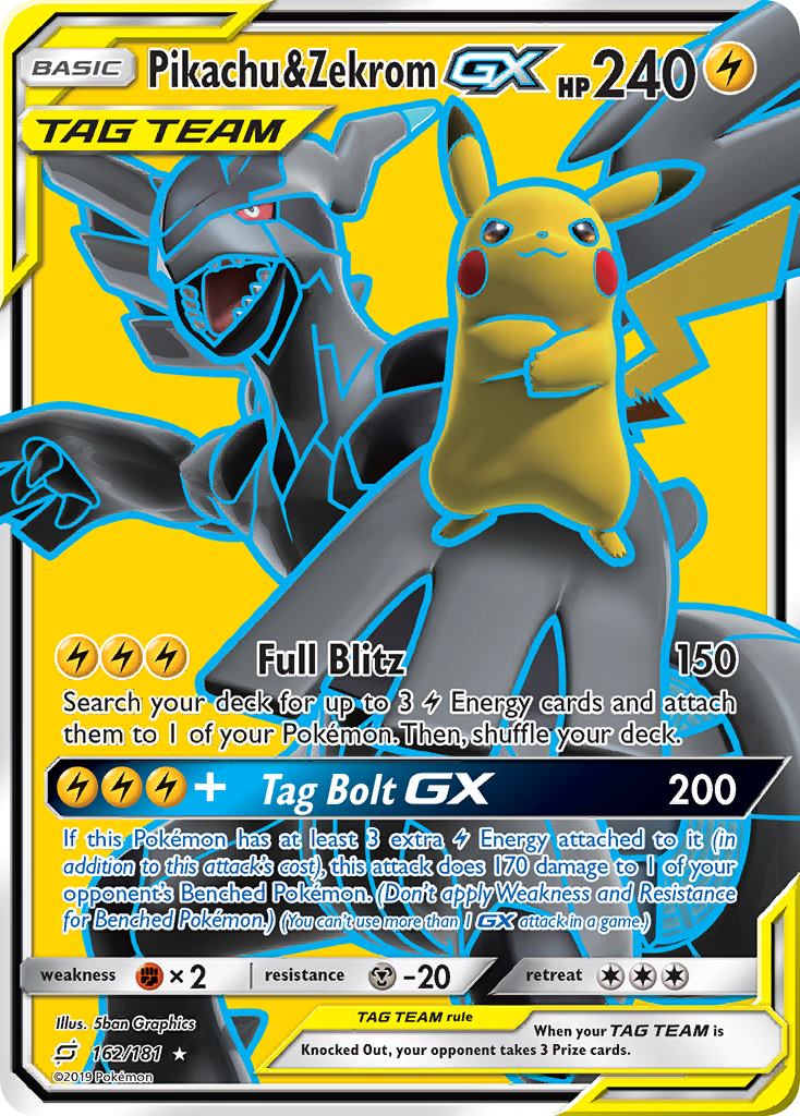 Pikachu & Zekrom-GX sm9-162 Rare Ultra from Team Up Set