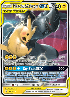 Pikachu & Zekrom-GX sm9-33 Rare Holo GX from Team Up Set