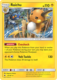 Raichu sm3-41 Rare Holo from Burning Shadows Set
