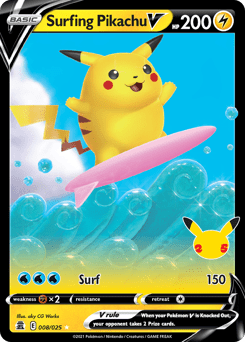 Surfing Pikachu V cel25-8 Rare Holo V from Celebrations Set